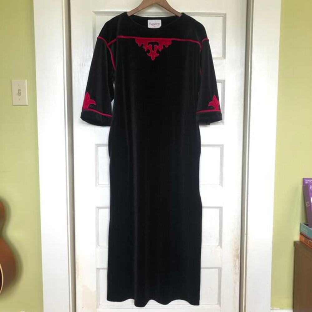 VTG 60s Kayser Velour Maxi‎ Lounge Dress Nightgown Petite USA Gothic Vampirecore